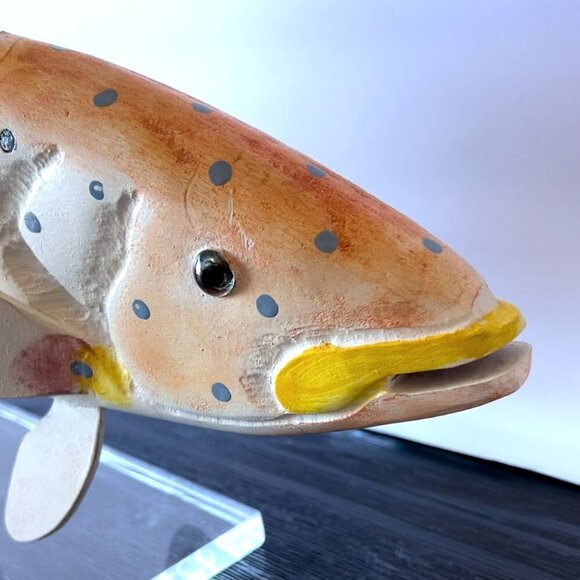 Spotted WOODEN FISH on Acrylic Base – Hand-Carved - Picture 1 of 11